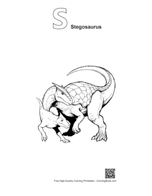 Thumbnail: Playful Stegosaurus Parent and Baby Wrestling Printable Outline Alphabet S Stegosaurus