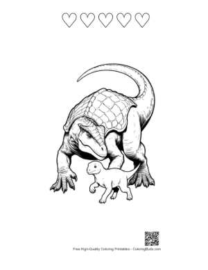 Thumbnail: Stegosaurus Protecting Baby Dino Printable and 5 Heart Outline