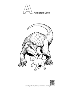 Thumbnail: Stegosaurus Protecting Baby Dino Printable Outline Alphabet A Armored Dino