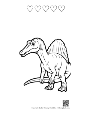 Thumbnail: Cute Spinosaurus Dinosaur Outline Pose Printable and 5 Heart Outline
