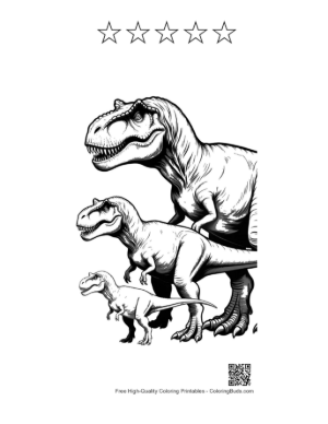 Thumbnail: Family of Tyrannosaurus Rex Dinosaurs Printable and 5 Star Outline