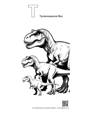 Thumbnail: Family of Tyrannosaurus Rex Dinosaurs Printable Outline Alphabet T Tyrannosaurus Rex