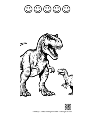 Thumbnail: Fierce Adult T-Rex Roars at Baby Dino Printable and 5 Happy Face Outline