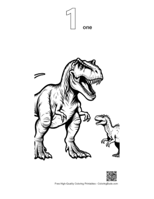 Thumbnail: Fierce Adult T-Rex Roars at Baby Dino Printable Outline Number 1