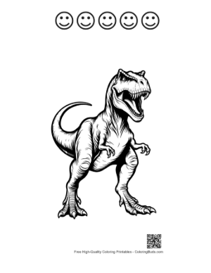 Thumbnail: Fierce Roaring T-Rex Dinosaur Printable and 5 Happy Face Outline