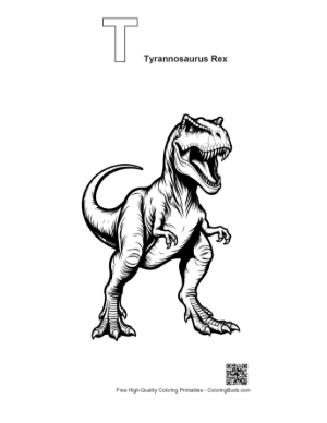 Thumbnail: Fierce Roaring T-Rex Dinosaur Printable Outline Alphabet T Tyrannosaurus Rex