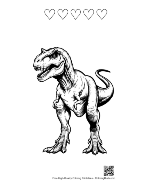 Thumbnail: Fierce Roaring T-Rex Illustration Printable and 5 Heart Outline