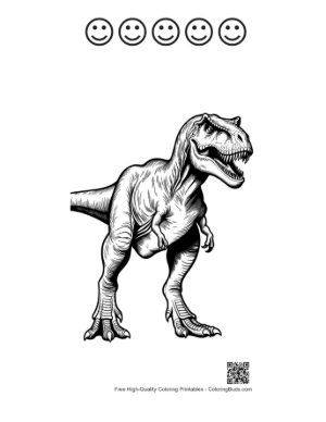 Thumbnail: Fierce Roaring T-Rex in Black Ink Printable and 5 Happy Face Outline