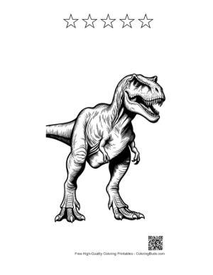 Thumbnail: Fierce Roaring T-Rex in Black Ink Printable and 5 Star Outline