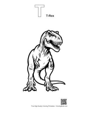Thumbnail: Fierce Roaring T-Rex Outline Printable Outline Alphabet T T-Rex