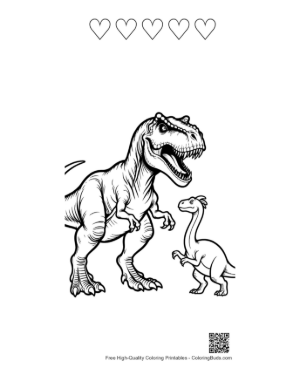 Thumbnail: Fierce T-Rex Roaring at Tiny Dino Printable and 5 Heart Outline