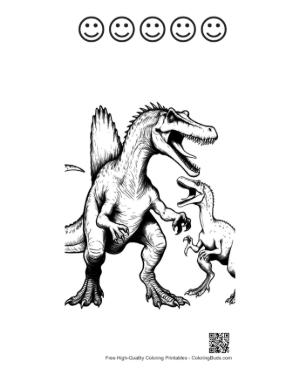 Thumbnail: Giant Spinosaurus Roars at Baby T-Rex Printable and 5 Happy Face Outline