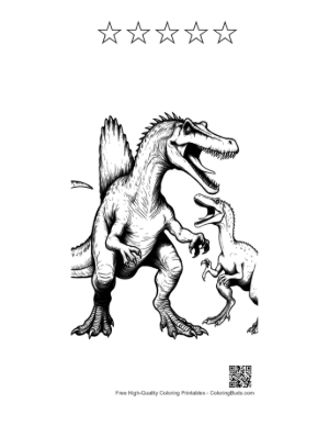 Thumbnail: Giant Spinosaurus Roars at Baby T-Rex Printable and 5 Star Outline