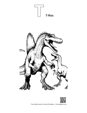 Thumbnail: Giant Spinosaurus Roars at Baby T-Rex Printable Outline Alphabet T T-Rex