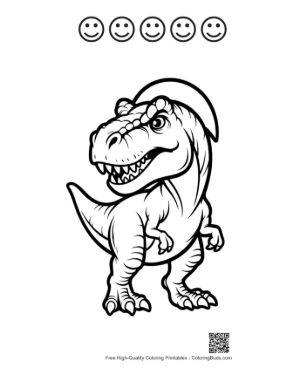 Thumbnail: Grinning T-Rex in Backward Cap Printable and 5 Happy Face Outline