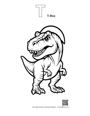 Thumbnail: Grinning T-Rex in Backward Cap Printable Outline Alphabet T T-Rex