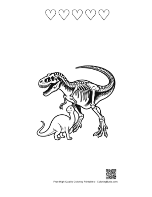 Thumbnail: T-Rex and Baby Dino Skeletons Printable and 5 Heart Outline