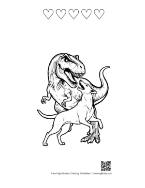 Thumbnail: T-Rex Playfully Wrestling with Dog Printable and 5 Heart Outline