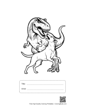 Thumbnail: T-Rex Playfully Wrestling with Dog Printable with Title and Artist Box
