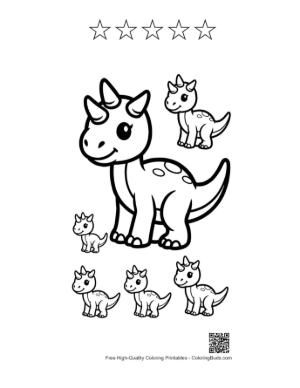Thumbnail: Adorable Triceratops Family Coloring Page Printable and 5 Star Outline