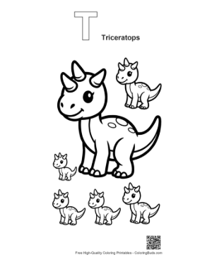 Thumbnail: Adorable Triceratops Family Coloring Page Printable Outline Alphabet T Triceratops