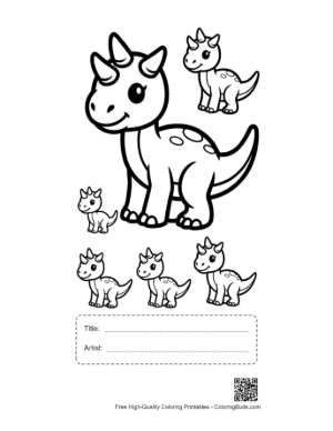 Thumbnail: Adorable Triceratops Family Coloring Page Printable with Title and Artist Box