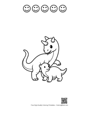Thumbnail: Adorable Triceratops Mom and Baby Printable and 5 Happy Face Outline