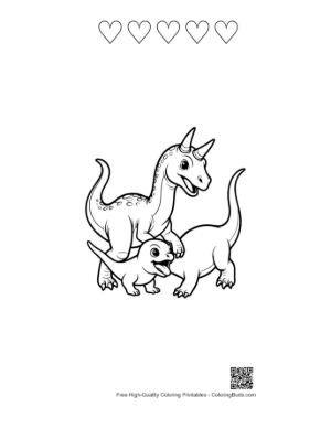 Thumbnail: Adorable Triceratops Mom and Baby Printable and 5 Heart Outline