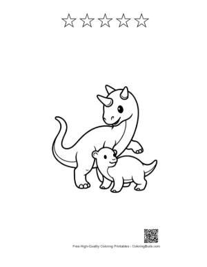 Thumbnail: Adorable Triceratops Mom and Baby Printable and 5 Star Outline