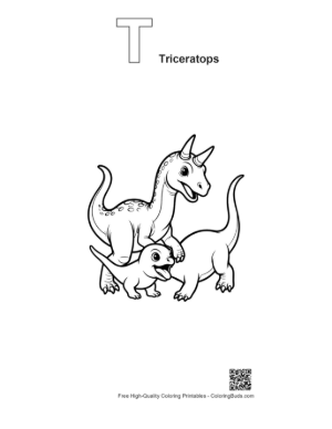 Thumbnail: Adorable Triceratops Mom and Baby Printable Outline Alphabet T Triceratops