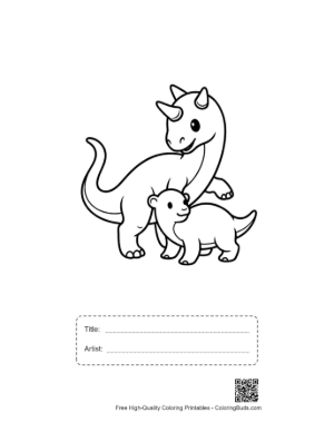 Thumbnail: Adorable Triceratops Mom and Baby Printable with Title and Artist Box