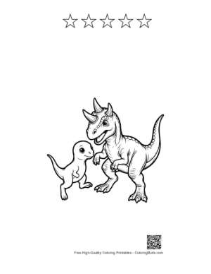 Thumbnail: Adorable Triceratops Parent and Baby Printable and 5 Star Outline