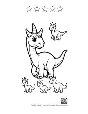 Thumbnail: Cheerful Triceratops Family Coloring Page Printable and 5 Star Outline