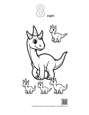 Thumbnail: Cheerful Triceratops Family Coloring Page Printable Outline Number 8