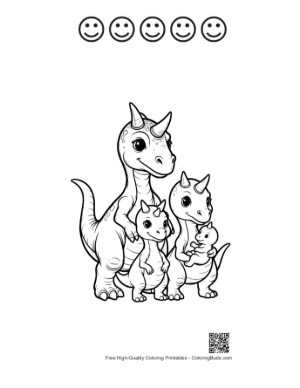 Thumbnail: Cheerful Triceratops Family Portrait Printable and 5 Happy Face Outline