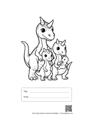 Thumbnail: Cheerful Triceratops Family Portrait Printable with Title and Artist Box