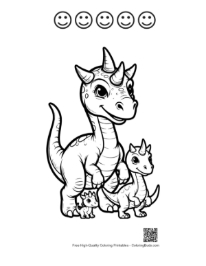 Thumbnail: Cheerful Triceratops Family Standing Together Printable and 5 Happy Face Outline