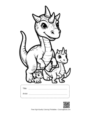 Thumbnail: Cheerful Triceratops Family Standing Together Printable with Title and Artist Box