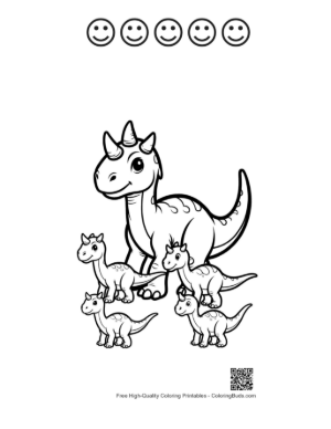 Thumbnail: Cheerful Triceratops Mom and Babies Printable and 5 Happy Face Outline