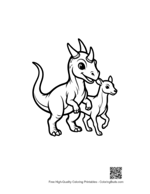 Thumbnail: Cheerful Triceratops Parent and Baby Strolling
