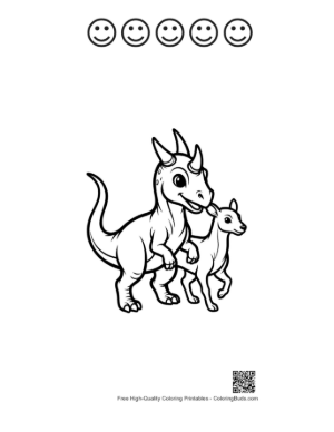 Thumbnail: Cheerful Triceratops Parent and Baby Strolling Printable and 5 Happy Face Outline