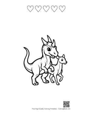 Thumbnail: Cheerful Triceratops Parent and Baby Strolling Printable and 5 Heart Outline