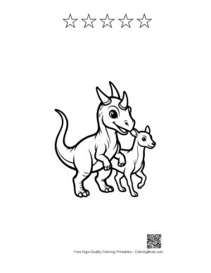Thumbnail: Cheerful Triceratops Parent and Baby Strolling Printable and 5 Star Outline