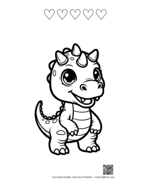 Thumbnail: Cute Baby Triceratops Grinning Printable and 5 Heart Outline