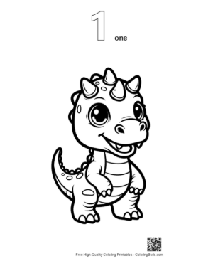 Thumbnail: Cute Baby Triceratops Grinning Printable Outline Number 1