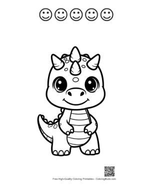Thumbnail: Cute Baby Triceratops Smiling Playfully Printable and 5 Happy Face Outline