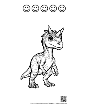 Thumbnail: Cute Baby Triceratops Standing Fiercely Printable and 5 Happy Face Outline