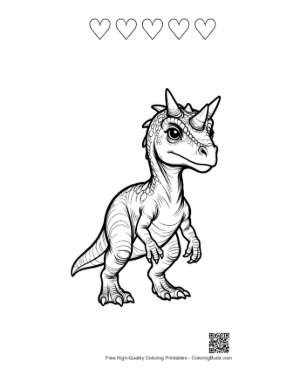 Thumbnail: Cute Baby Triceratops Standing Fiercely Printable and 5 Heart Outline