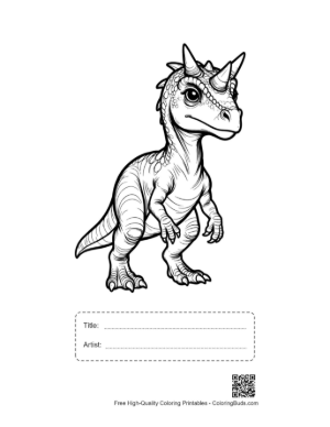 Thumbnail: Cute Baby Triceratops Standing Fiercely Printable with Title and Artist Box