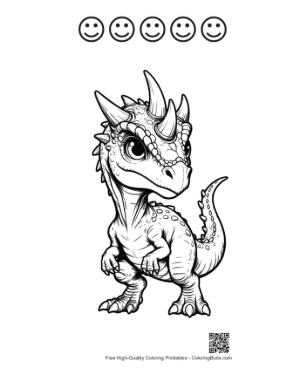 Thumbnail: Cute Baby Triceratops Standing Playfully Printable and 5 Happy Face Outline